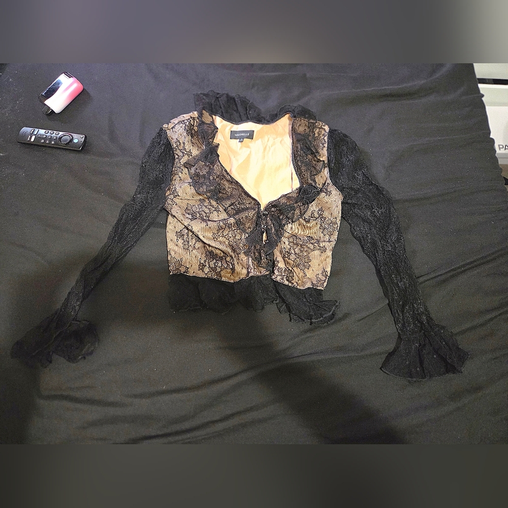 Forever 21 Black and Tan Lace Button Down Shirt
